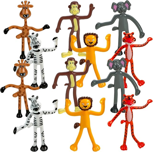 The Bendable Zoo Animal Figures Toys - 12 Pack - Durable Plastic Jungle Animals Figures - Engaging & Bendable Rainforest Creature Toys - Educational Fun for Kids and Stress Relief Solution