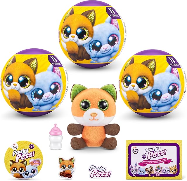 The 5 Surprise Plushy Pets Series 2 (3 Pack) by ZURU, Collectible Mystery Capsule, Plushy, Pet Adoption, Toy for Girls, Kids, Teens