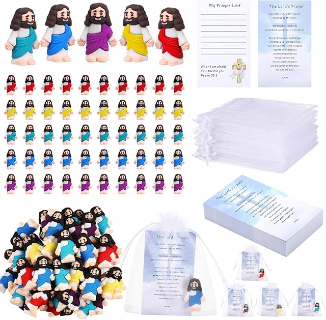 The Bememo 150 Pcs 50 Set Little Jesus Figurines Bulk Jesus Love You Mini Rubber Toys Sets to Hide and Seek Religious Party Favors Sunday School Christian Back to School Gifts(Classic Color,Open Hands)