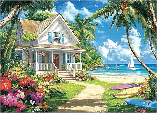 The Jigsaw Puzzles 1000 Pieces for Adults - Beach Puzzle 1000 Pieces, Summer Puzzles for Adults Vacation Beach House Puzzle - Great Gifts for Puzzles Lovers