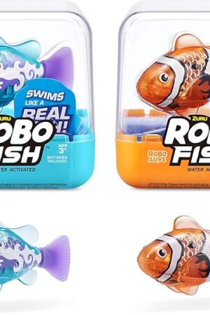 The Robo Alive Robo Fish Robotic Swimming Fish (Teal + Orange) by ZURU Water Activated, Changes Color, Comes with Batteries, Amazon Exclusive (2 Pack) Series 3