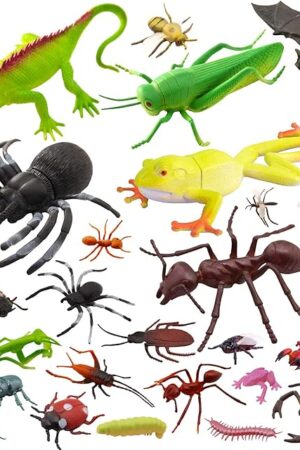 The PINOWU 27pcs Bug Toy Figures Playset for Kids Boys, 2-6' Fake Insects - Spiders, Cockroaches, Scorpions, Crickets, Lady Bugs, Butterflies and Worms for Education and Christmas Party Favors