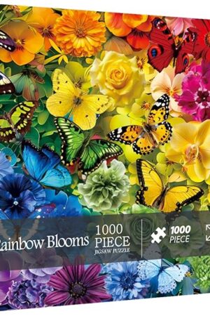 The Rainbow Flower Butterfly Puzzle for Adults 1000 Pieces, Colorful Garden Floral Jigsaw Puzzle, Pretty Plant Floral Daisy Puzzle