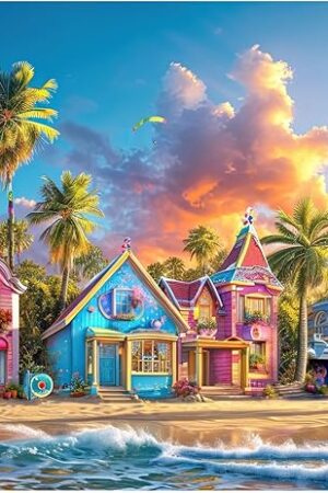 The Romantic Beach Jigsaw Puzzles for Adults 1000 Pieces, Interlock Perfectly Letter on Back No Dust, Difficult Puzzle Home Decor Birthday Party Gift Toy, 1:1 Poster 1000 Puzzles