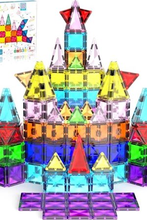 The PicassoTiles Magnetic Tiles Building Blocks Mini Size Diamond Series Magnet Toys Travel Size On-The-Go Magnets Construction Sensory Toys Gifts Educational Set Toddlers STEM Learning Kit Playset PTM40