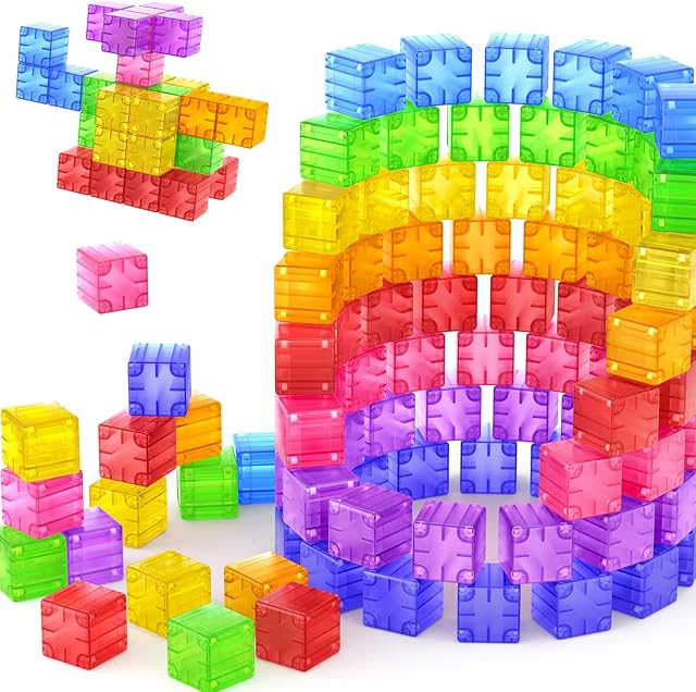 The Magnetic Blocks - 52pcs Translucent Magnetic Cubes, Digit Building Blocks Magnet Toys for Kids, Rainbow STEM Creativity Toys 3+ Year Old Boys & Girls Toddlers Kids Christmas Birthday Gifts