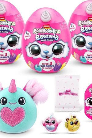 The Rainbocorns Eggzania Baby Mania by ZURU, Plush Surprise Unboxing with Animal Soft Toy, for Girls (3 Pack)