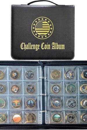 The Premium Challenge Coin Album with Zipper, 120 Pockets, Durable Metal Mechanical Holder, and Clear Coin Storage Pages for Collecting Military, Commemorative, and Custom Coins