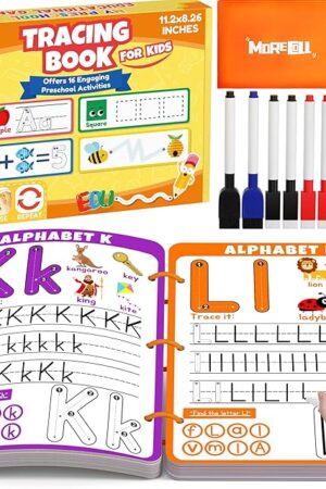 The Preschool Learning Activities Educational Workbook, 62 Reusable Pages Pre Kindergarten Workbooks, Number Letter Tracing Books for Kids, Autism Learning Materials, ABC Busy Book for Kids Ages 3-7