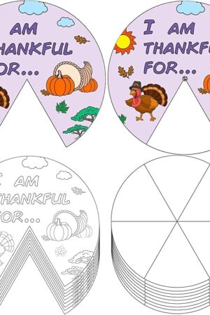 The Poen 24 Pcs Thanksgiving Craft Kit Color Your Own I Am Thankful for Wheel Craft Kit Thanksgiving Painting Crafts for DIY Games Fun Fall Activities