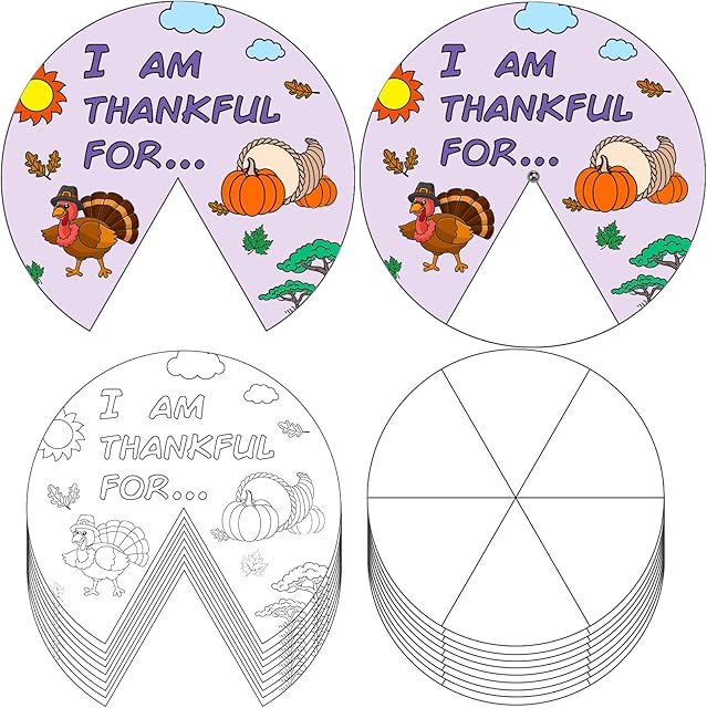 The Poen 24 Pcs Thanksgiving Craft Kit Color Your Own I Am Thankful for Wheel Craft Kit Thanksgiving Painting Crafts for DIY Games Fun Fall Activities