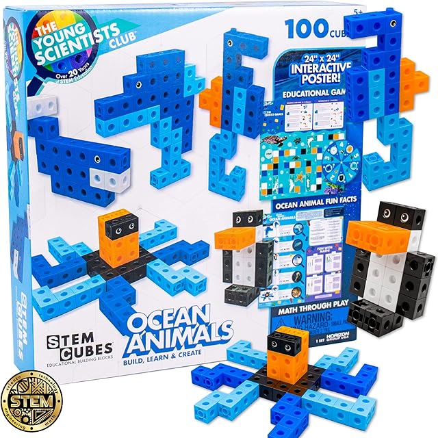 The The Young Scientists Club Ocean Animals STEM Cubes,Build,Learn & Create with 100+ Math Cubes Manipulatives,2-in-1 Educational Games,Math Cubes for Kids Ages 4-8,Multi,One Size