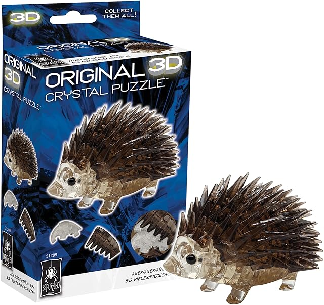 The BePuzzled, Hedgehog Original 3D Crystal Puzzle, Perfect for Puzzlers Ages 12 and Up, Challenging to Complete and Beautiful to Display, Collect Them All
