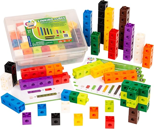 The Kids First Math: 100 Linking Cubes Math Kit w/Activity Cards | Develop Skills in Counting, Sorting, Sequencing, Graphing, Measuring | Visual Hands-on Math for at-Home or Classroom Learning Ages 3+