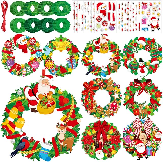 The 48 Set Christmas Wreath Craft Kits DIY Christmas Photo Frame Ornament with Assorted Stickers Make You Own Wreath Crafts for Boys Girls Church Favor Home Classroom Xmas Gift