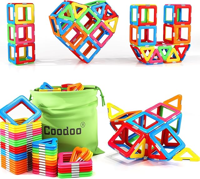 The Coodoo Upgraded Magnetic Blocks Tough Tiles STEM Toys for 3+ Year Old Boys and Girls Learning by Playing Games for Toddlers Kids, Compatible with Major Brands Building Blocks - Starter Set