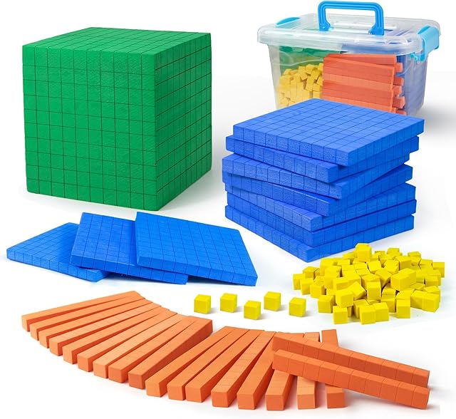 The Foam Base Ten Set for Math 131 PCS Place Value Blocks,Counting Cubes for Kids Math,Base 10 Math Manipulatives for Early Counting Math Toy in School Home