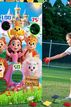 The Princess Castle Toss Games Banner with 8 Nylon Bean Bags,Princess Bean Bags Toss Game for Kids,Princess Theme Birthday Party Supplies,Indoor Outdoor Activities