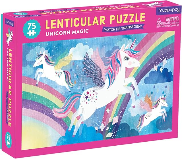 The Mudpuppy Unicorn Magic 75 Piece Lenticular Puzzle from Mudpuppy - Exciting and Innovative Jigsaw Puzzle for Kids, 17.75" x 11", Watch The Completed Puzzle Transform Before Your Eyes, Ages 5+