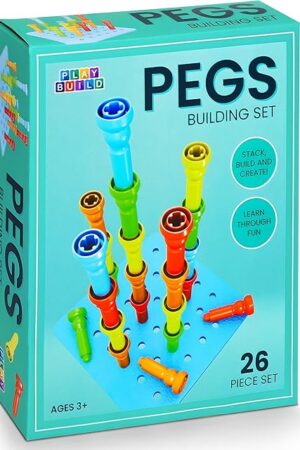 The Play Build Peg Board Toy for Kids, 25 Colorful Pegs with Foam Board, Stacking Pegboard Set, Toddler Learning Toys for Ages 3+, Montessori, Educational, Therapy Toy for Boys & Girls