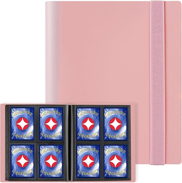 The GEAoffice 4 Pocket Small Trading Card Binder, Mini 160 Pocket Side Loading Card Book Folders for Collector, Ringless, Pink