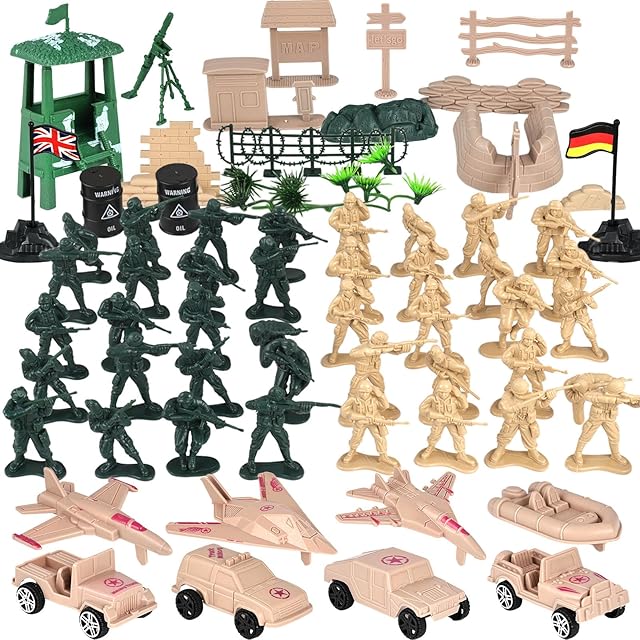 The 3 otters 120PCS Army Men Military Set, Military Soldier Playset Army Men Action Figures, with Vehicles Aircrafts Assault Boats, Toy Figures & Playsets for Kids Boys Ages 3+