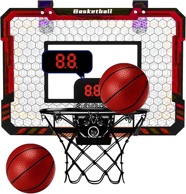 The Basketball Hoop Indoor for Kids,LED Light with Electronic Scoreboard 2 Balls, Over The Door Hoop, Mini Toys Gifts 5-12 Year Old Boys Girls Kids