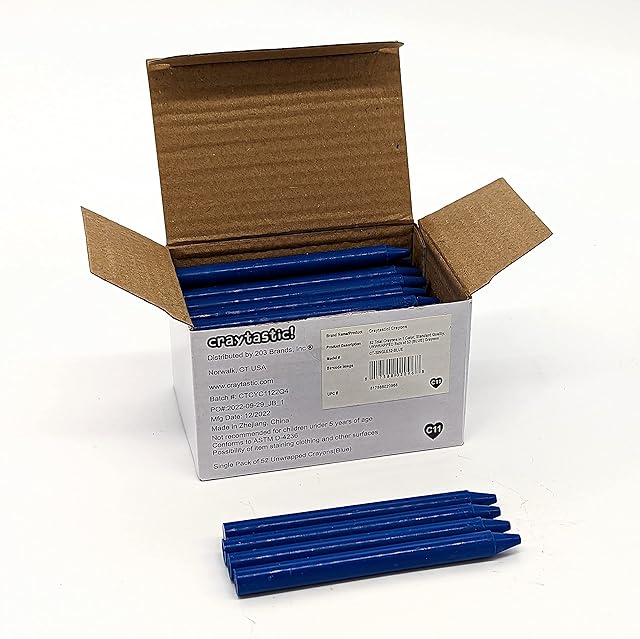 The Craytastic! Bulk Unwrapped Crayons Box of 52 (Blue) for Crafting, Parties, Kids - Paperless Crayons, No Paper Wrapper - Safety Tested Compliant with ASTM D-4236