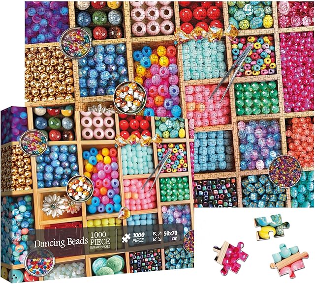 The Art Colorful Bead Jigsaw Puzzle 1000 Piece for Adult, Difficult Aesthetic Pretty Challenging Jigsaw Puzzles, Funny Hard Rainbow Beautiful Puzzle