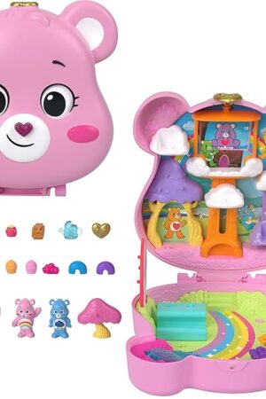 The Polly Pocket x Care Bears Dolls & Playset with Toy Car and Themed Accessories, Travel Toy, Partnership Compact