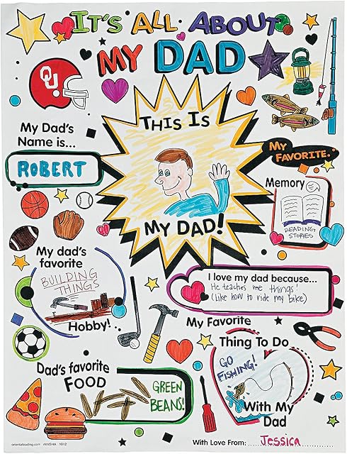 The Color Your Own All About Dad Poster - Set of 30 - Father's Day Craft Gifts for Kids and Fun Home Activities