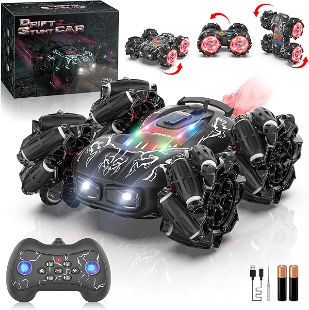 The Remote Control Car Monster Trucks -4WD 2.4GHz New Upgraded Double-Sided 360° Rotating RC Cars with Headlights, Suitable for 4-6 5-7 8-13 Boys and Girls-Ideal Birthday