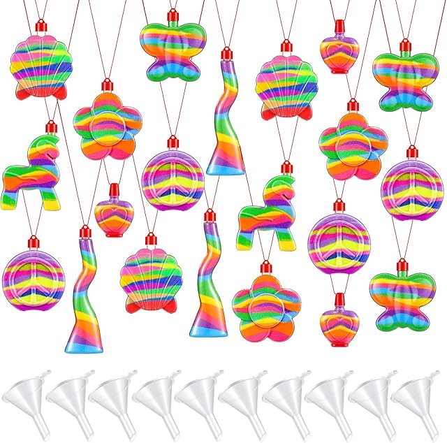 The Zubebe 50 Pieces Sand Art Bottle Necklaces Bulk Art Containers Craft Kit Summer Party Favors DIY Activity Group with Clear Plastic Mini Funnels for Birthday Wedding Party Supplies, Sand Not Included
