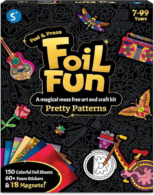 The Skillmatics Foil Fun - Pretty Patterns, 18 DIY Magnets Mess-Free Art, Colorful Creative Party Activity, Craft Kits, 60+ Foam Stickers, Gifts for Kids, Teens, Adults, Families