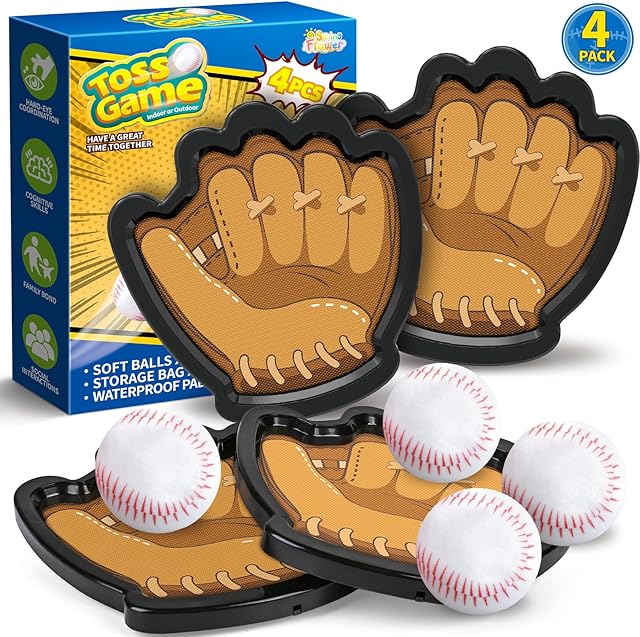 The SpringFlower 4 Pack Catch and Toss Ball Game,Toddler Baseball Catch and Toss Ball Set,Outdoor Sport Yard Beach Pool Game Toy,Boys & Girls Toy for Kids Toddlers, Fun Idea Gift for Kids