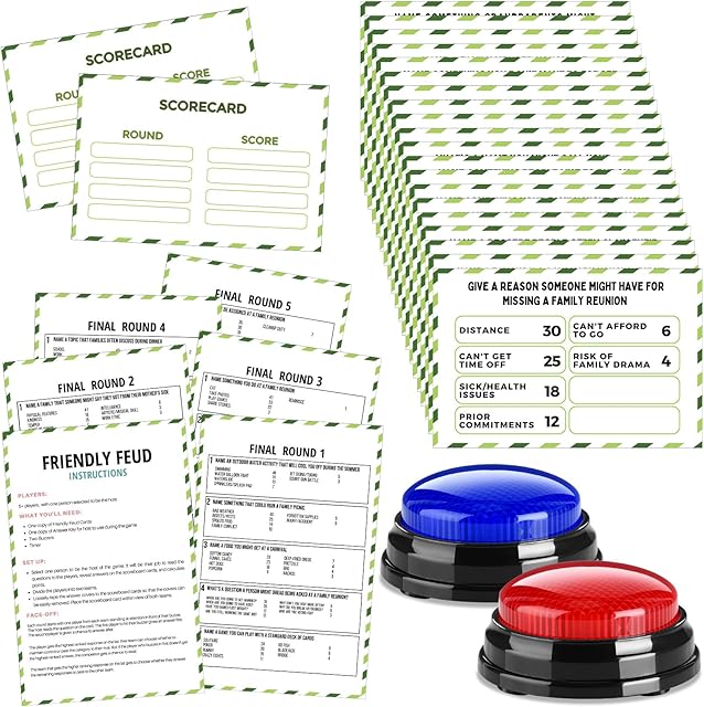 The Family Reunion Friendly Feud Game with 2 Answer Buzzers, Feud Cards for Game Night Fun Trivia Quiz for Party Groups Team Building(Colorful, Family)
