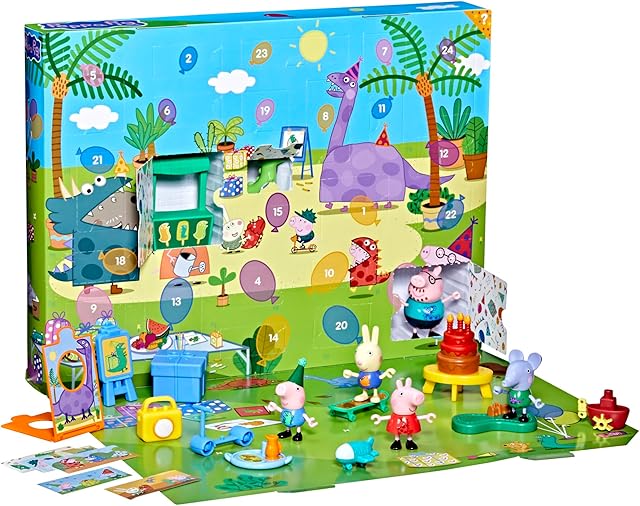 The PEPPA PIG George's Party Advent Calendar with 24 Surprise Toys and Stickers Including 5 Figures, Preschool Toys for Girls and Boys 3 and Up (Amazon Exclusive)