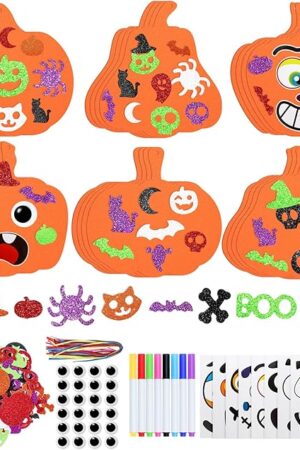 The RICEDUO Halloween Crafts Kit for Kids - 290PCS Pumpkin Decorating Supplies with Stickers, Foam Pumpkins, Googly Eyes & Ribbons - Bulk Halloween Activities Ornament for Classroom, Toddlers, Ages 3-12