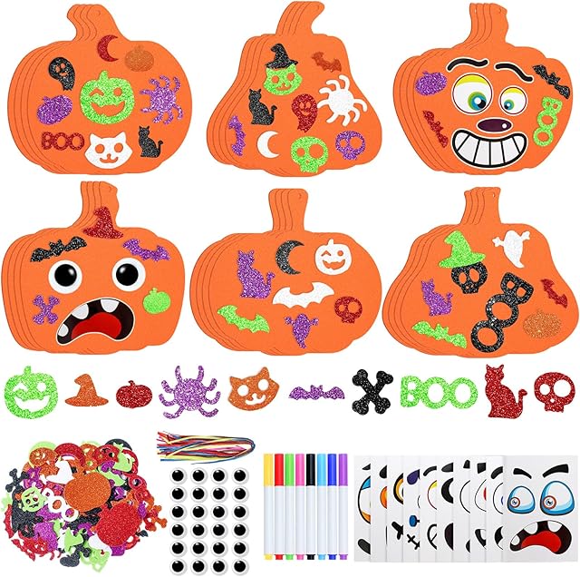 The RICEDUO Halloween Crafts Kit for Kids - 290PCS Pumpkin Decorating Supplies with Stickers, Foam Pumpkins, Googly Eyes & Ribbons - Bulk Halloween Activities Ornament for Classroom, Toddlers, Ages 3-12