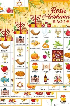 The Rosh Hashanah Bingo Games for 24 Players - Bingo Cards for Jewish New Year Party, Family Gathering Classroom Activities Rewards Gifts, Jewish High Holy Day Favors Supplies