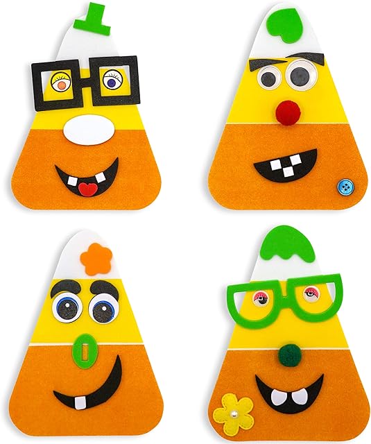 The 4E's Novelty Halloween Crafts for Kids (12 Pack) Goofy Candy Corn Magnet Foam Craft Kit - Bulk Fall Arts and Crafts for Toddlers, Halloween Classroom Activities for Party