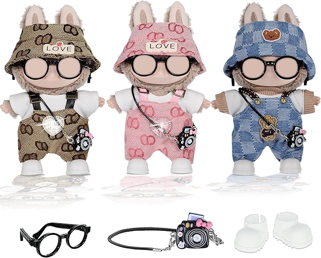 The iBayda Total 3 Sets Doll Clothes Accessories for 17cm Dolls Include: 3 Hats, 3 Tops, 3 Rompers, 1 Bag, 1 Glasses and 1 Shoes- Soft & Stylish Costume Accessories (Doll Not Icluded)