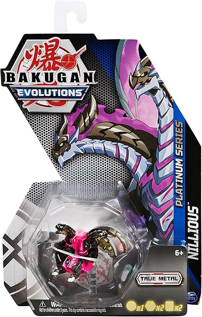 The Bakugan Evolutions, Nillious (Black), Platinum Series True Metal, 2 BakuCores and Character Card, Kids Toys for Boys, Ages 6 and Up