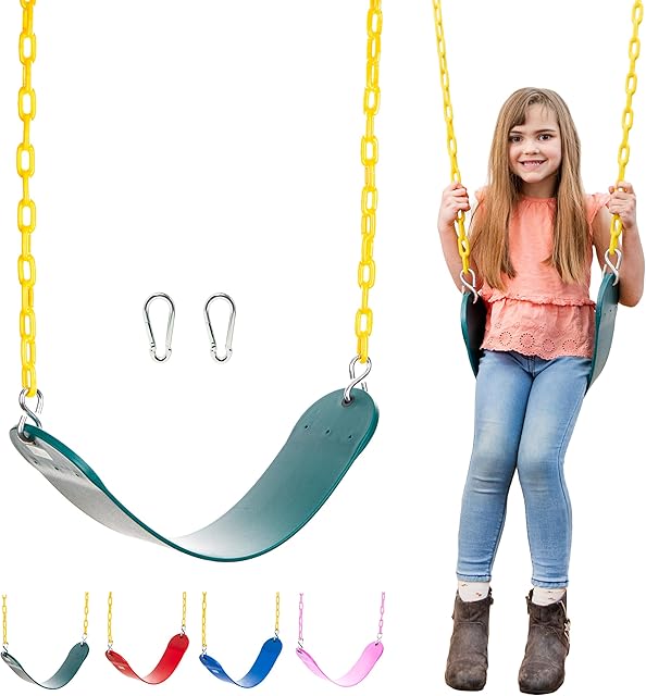 The Squirrel Products Heavy Duty Strap Swing Seat - Playground Swing Seat Replacement and Carabiners for Easy Install - Green