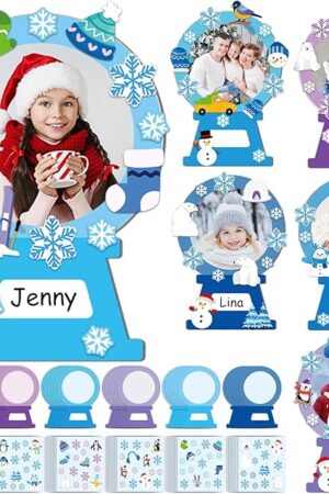 The Qyeahkj 36 Set Winter Craft Kits Snow Globe DIY Picture Frame Crafts Snowflake Photo Frame Snowman Sticker Arts Craft for Kid Gift Christmas Holiday Home School Classroom Party Activity Decor Supplies