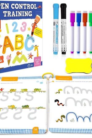 The Preschool Learning Activities 60 Reusable Pages, Tracing Letter Number Handwriting Practice Book for Kids, Montessori Autism Educational Fine Motor Toddler Learning Toys for 3 4 5 Year Olds