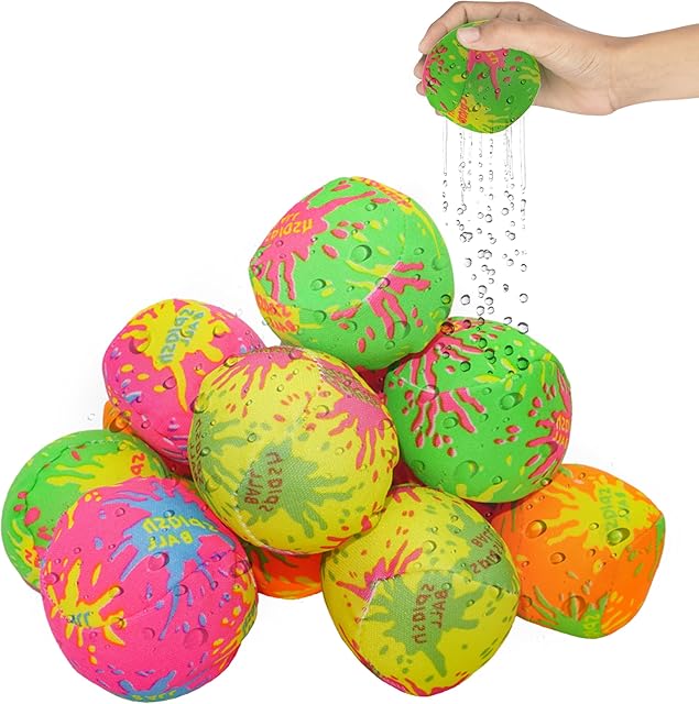The 4E's Novelty 12 Pack - 2" Water Splash Balls Bomb - Mini Absorbent Ball - Kids Pool Toys, Outdoor Water Fight Games Activities for Kids, Beach Party Favors, Swimming Pool Floating Toys