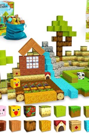 The PLANEKO Magnetic Blocks Building Toys 1" Magnet Blocks Farm Magnetic Toys for Kids 4-8 STEM Sensory Montessori Toys for Toddlers Boys Girls Ages 3 4 5 6 7 8 9