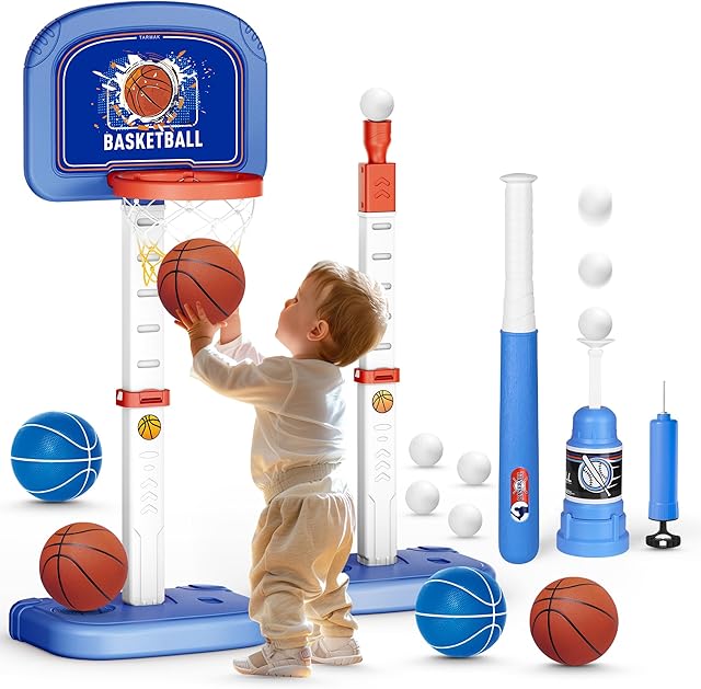 The Swimming Pool Basketball Hoop & T Ball Set,4 in 1 Adjustable Height Poolside Basketball Hoop for Indoor Outdoor,Inground Pool Toys Game for Kids and Adults