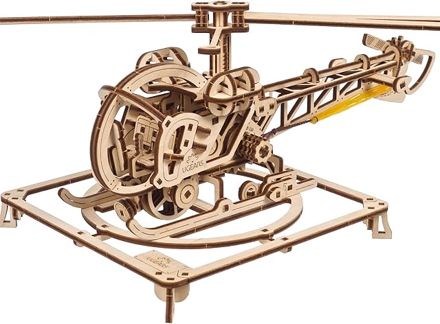 The UGEARS Wooden 3D Puzzles for Adults - Easy Mini Helicopter Model Kit – Experience Aerial Innovation with Mechanical Puzzles DIY Kits for Adults - Ideal for Hobbyists, Aviation Enthusiasts - 167 Pcs